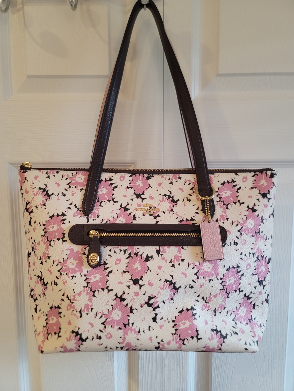 Coach Floral Zip Tote in Pink and White